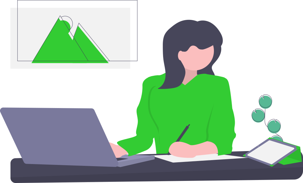 Illustration of a person working at a desk